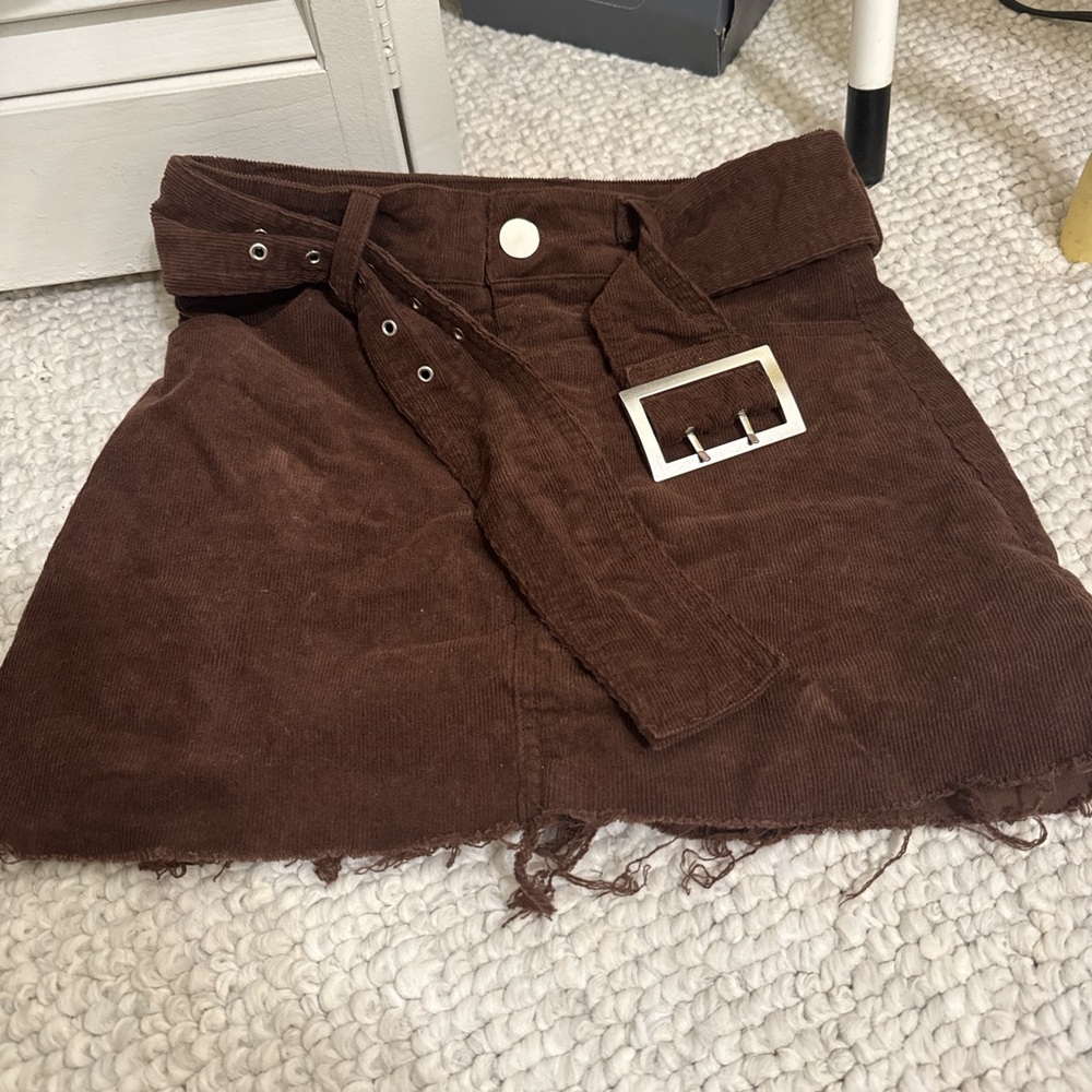 Brown Corduroy Skirt with Belt